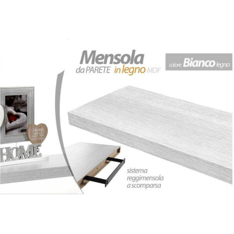 Trade Shop - Mensola Parete Legno Reggimensola Scomparsa Bianco 40x25x4cm Kit Montaggio 790775 -