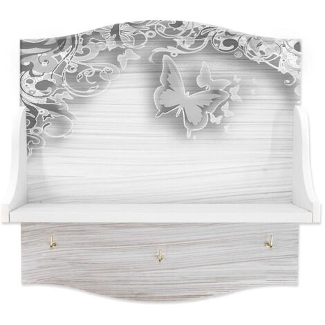 Trade Shop - Mensola Portabarattoli White Butterfly Organizer Utensili Cucina Legno Multiuso -