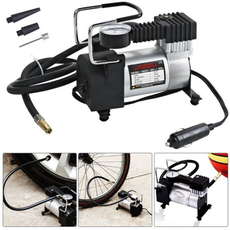 Trade Shop - Mini Compressore Aria Portatile Auto 12v 140psi 3 Connettori Bici Gonfiabili -