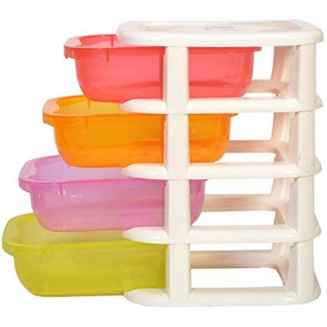 Trade Shop - MINI-DESKTOP-AUFBEWAHRUNGSBOX 4-SCHICHT-SCHUBLADE MEHRFARBIG KUNSTSTOFF -