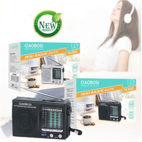 Trade Shop - Mini Radio Fm Portatile 9 Bande Am Fm Mw Sw1-7 Con Ricevitore Audio Tv Tx-8185 -