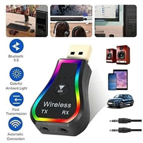Trade Shop - Mini Ricevitore Audio Usb Wireless Bluetooth 5.0 Aux Stereo Rgb Led Light Q-tr31 -