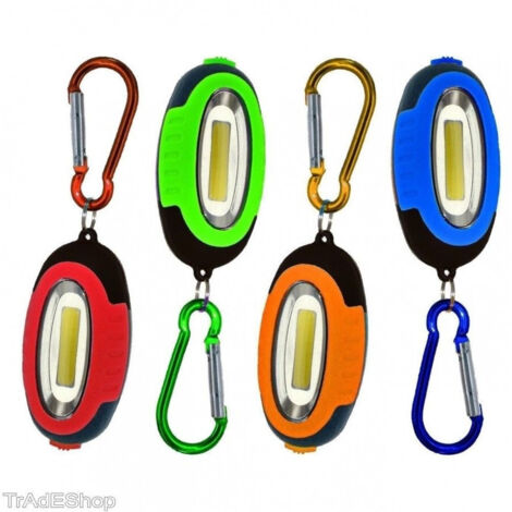 TRADE SHOP - Mini Torcia A 3 Led Cob Luce Bianca Rossa Smd Portachiavi Con Torcia E Gancio -