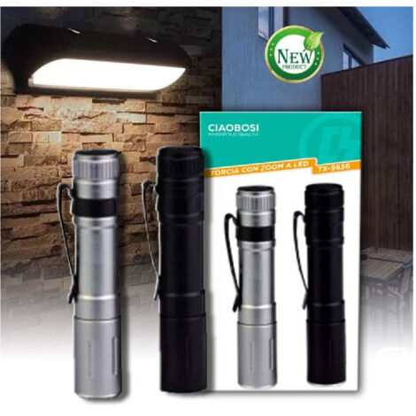 Trade Shop - Mini Torcia Con Zoom A Led Tx-9636 A Batterie Compatta Con Custodia In Metallo -