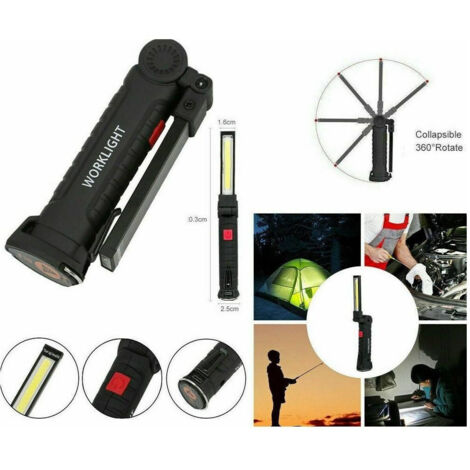 TRADE SHOP - Mini Torcia Ricaricabile Led Cob Magnetica Snodata Luce Lampada Lavoro Meccanico -