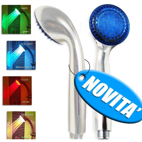 TRADE SHOP - Miscelatore Doccia Indicazione Termica A Led 4 Colori Cromoterapia Soffione -