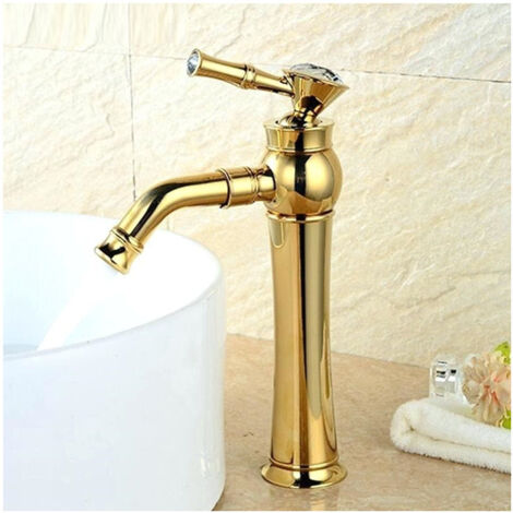 TRADE SHOP - Miscelatore Rubinetto Monocomando Lavabo Lavandino Bagno Alto Gemme Dorato -