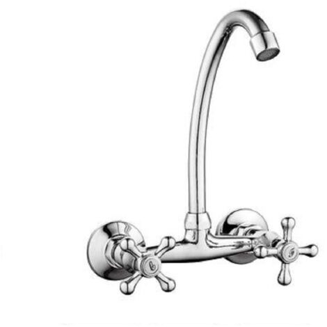 TRADE SHOP - Miscelatore Rubinetto Parete Manopole A Croce Cucina Lavello Ottone Roma 69407 -
