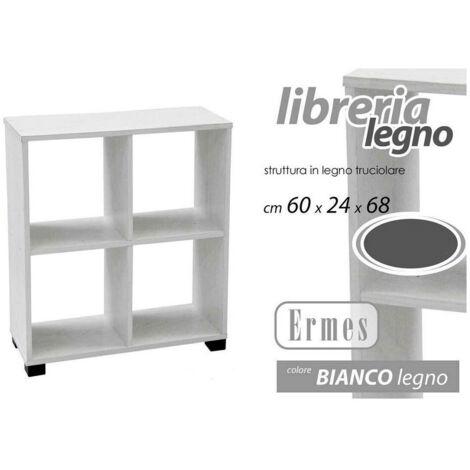 TRADE SHOP - Mobile Libreria Ermes Scaffale Basso 4 Scomparti Legno Bianco 60x24x68cm 715624 -