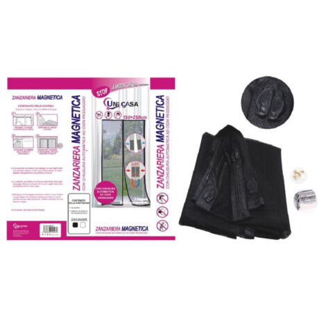 Trade Shop - Mosquitera Magnética Para Puertas 150x250cm Cortina Negra Puerta Balcón Terraza 12773 -