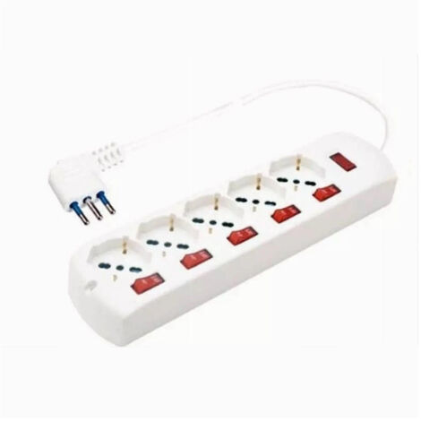 TRADE SHOP - Multipresa 5 Uscite Universali Schuko + 5 Interruttori Spina 10a Cavo 1.5mt 80705 -