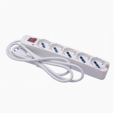 Trade Shop - Multipresa 5 Uscite Universali Spina 16a Cavo 1.5 Mt Interruttore Bianco 80180n -