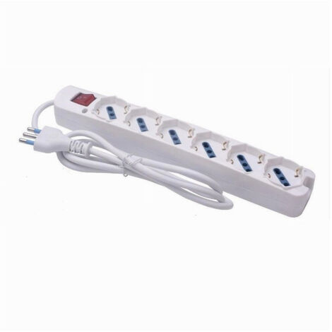 TRADE SHOP - Multipresa 6 Uscite Universali Spina 16a Cavo 3mt Bianco Con Interruttore 80191n -