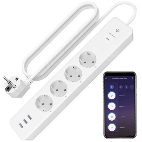 Trade Shop - Multipresa Multipresa Smart Intelligente Wifi Con 4 Ac Sockets 3 Usb M3su411-eu -