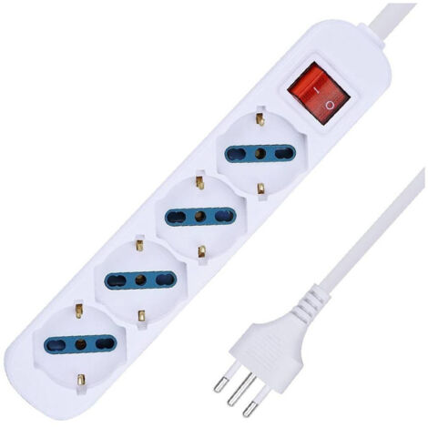 TRADE SHOP - Multipresa Shuko Bipasso 10 E 16 Amp 4 Posti Ciabatta Elettrica Con Interruttore -