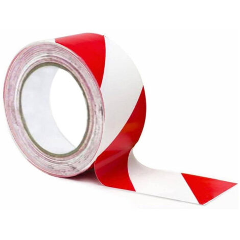 TRADE SHOP - Nastro Segnaletico Di Sicurezza Rotolo Da 50 Mt Segna Percorso Bianco Rosso -