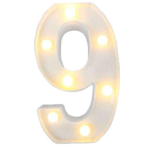 Trade Shop - Nombre 9 Luminoso Con Decoraciones De Batteria Led Para Casa Dim. 22 Cm -