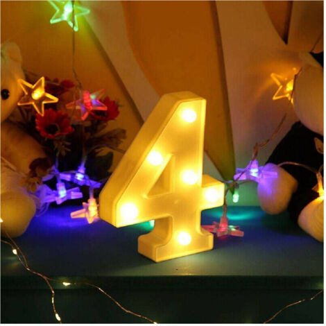 Trade Shop - Number 4 Luminoso Bianco Led Decoro Para Eventos Calda 3000k 16x3cm -