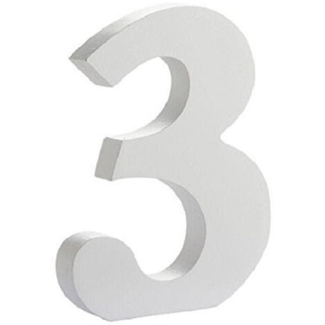 TRADE SHOP - Numero 3 Legno Bianco 11cm Decorazione Confettata Matrimonio Compleanno Wedding -