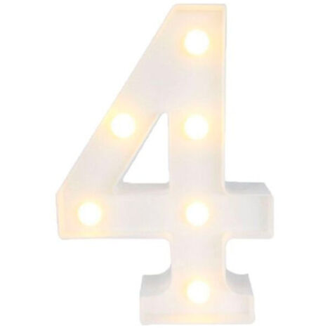 TRADE SHOP - Numero 4 Luminoso Con Luci Led A Batteria Decorazioni Per La Casa Dim. 22 Cm -