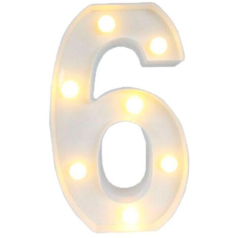 Trade Shop - Número 6 De Luminoso Con Luces Led Batteria Decoraciones Para Casa Dim. 22 Cm -