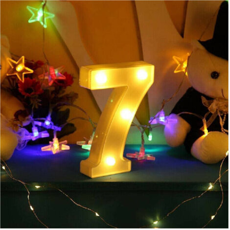 TRADE SHOP - Numero 7 Luminoso Bianco A Led Decoro Per Eventi Feste Luce Calda 3000k 16x3cm -