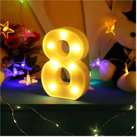 TRADE SHOP - Numero 8 Luminoso Bianco A Led Decoro Per Eventi Feste Luce Calda 3000k 16x3cm -