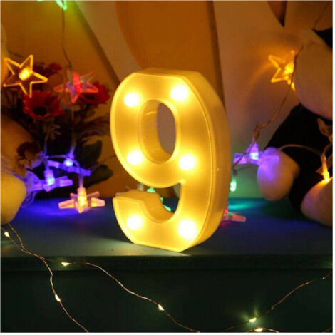 TRADE SHOP - Numero 9 Luminoso Bianco A Led Decoro Per Eventi Feste Luce Calda 3000k 16x3cm -