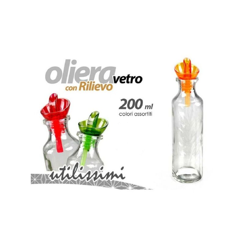 Image of Trade Shop - Oliera Decorata 200ml Bottiglietta Con Rilievo In Vetro Colori Assortiti 584350