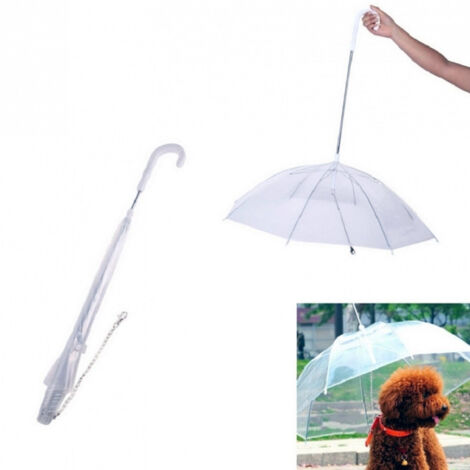 Trade Shop - OMBRELLO PORTATILE TRASPARENTE CANE ANIMALI ANTIVENT PIOGIA GUINZAGLIO COLLARE -