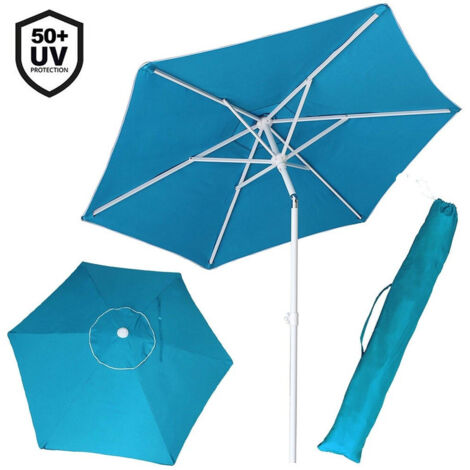 TRADE SHOP - Ombrellone Mare Spiaggia Giardino Acciaio Inox Grande 210cm Azzurro Con Custodia -