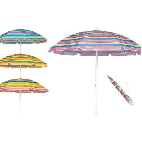 TRADE SHOP - Ombrellone Spiaggia Mare Da 180 Cm 8 Stecche In Tessuto Tnt A Strisce Colorate 6699055 -