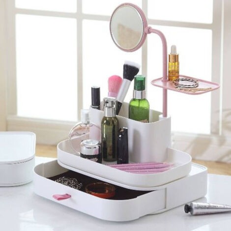 TRADE SHOP - Organizzatore Porta Cosmetici Make Up Con Specchio Rotante Espositore Organizer -