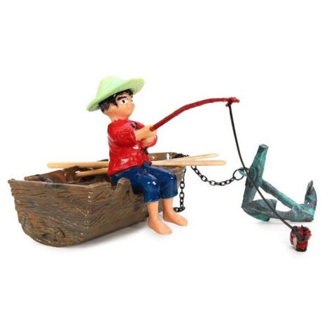 TRADE SHOP - Ornamento Acquario Action Movimento Barca Ragazzo Peascatore Ancora Decorazioni -
