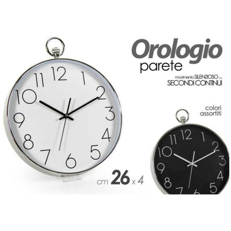 TRADE SHOP - Orologio 26x4cm Parete Movimento Silenzioso Colori Ass. Tondo In Plastica 798061 -