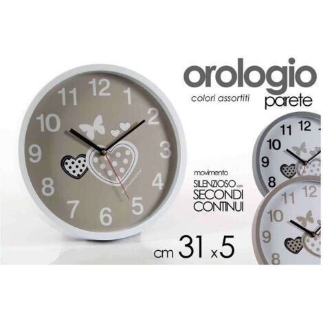TRADE SHOP - Orologio 31x5 Cm Parete Cuori Farfalle Classico Moderno Tondo Silenzioso 681288 -