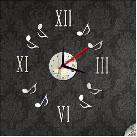 TRADE SHOP - Orologio Da Parete Moderno Adesivo Muro 3d Numeri Romani Note Musicali Specchio -