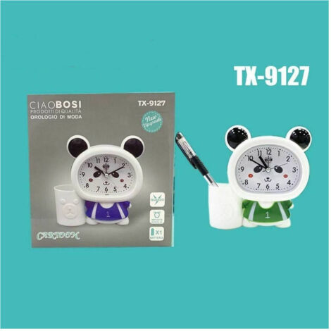 TRADE SHOP - Orologio Sveglia A Forma Di Panda Analogico Con Portapenne Da Tavolo Tx-9127 -