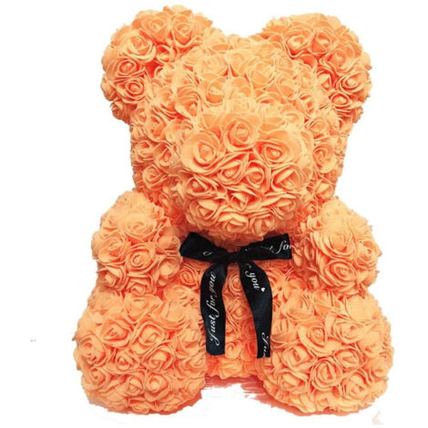 TRADE SHOP - Orsacchiotto Di Rose Con Fiori Artificiali Da 40cm In Scatola Confezione Regalo - Arancione