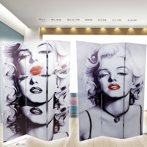 TRADE SHOP - Paravento Separe Divisorio Con 3 Pannelli 180x120cm Stampa F R Marilyn Monroe -