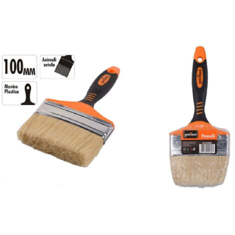 Trade Shop - Pennello Piatto 4" 100mm Setole Morbide Pittura Vernice Manico Antiscivolo 90280 -