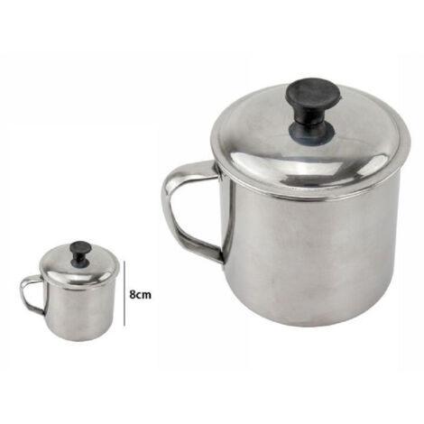 Trade Shop - PENTOLINO BOLLILATTE BICCHIERE ACCIAIO 8 CM METALLA MIT MANICO COPERCHIO 67507 -
