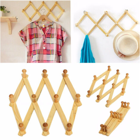 Trade Shop - Perchero De Pared De Madera 10 Plazas Extensible Acordeón -