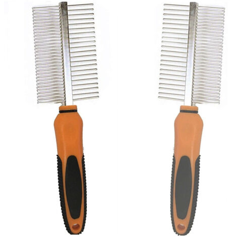 Trade Shop - Pettine Bilaterale Dentatura Metallo Pettina Spazzola Cane Gatto Toilettatura -
