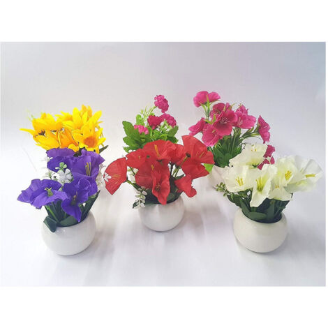 Trade Shop - PFLANZE GEFÄLSCHTE BLUMEN BUNTE RUNDE VASE WEIßE KERAMIK KÜNSTLICHE DEKORATION -