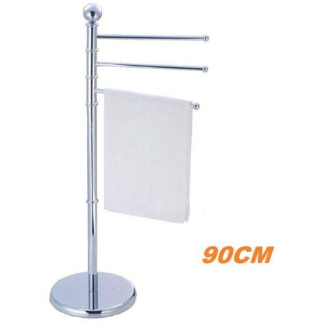 TRADE SHOP - Piantana Porta Asciugamani Arredo Bagno 3 Bracci Metallo Cromato 90cm -