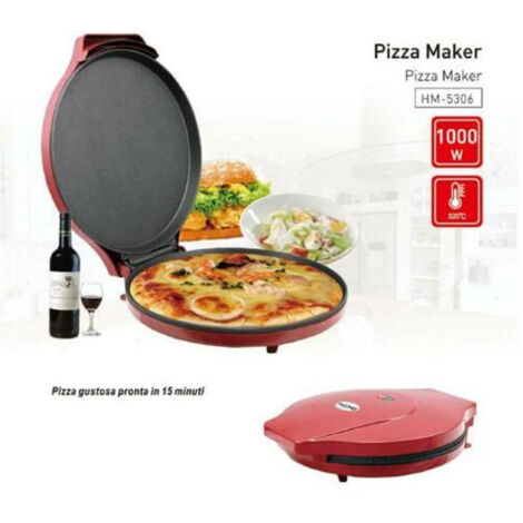 TRADE SHOP - Piastra Elettrica Cuoci Pizza 850/1000watt Doppio Riscaldamento Cuoce In 15 Min. -