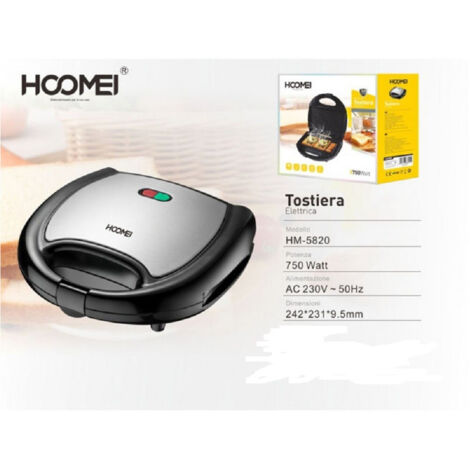 TRADE SHOP - Piastra Tostiera Elettrica Toast 750 Watt Antiaderente Regolazione Automatica -