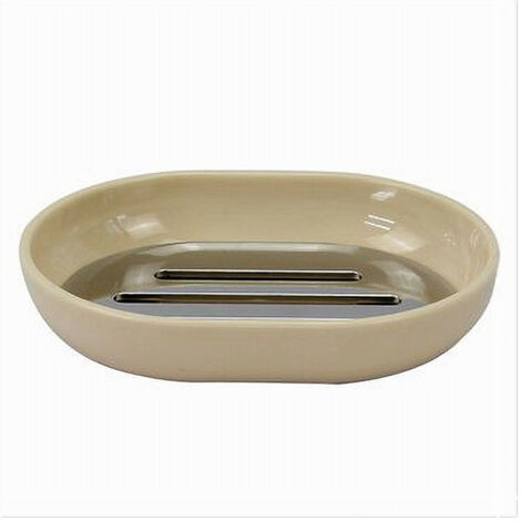 TRADE SHOP - Piattino Porta Sapone Saponetta Beige Silver Accessori Bagno 12.5 X 9.5 Cm 79883 -