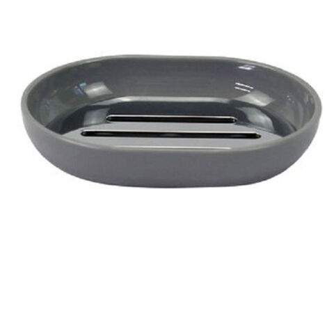 TRADE SHOP - Piattino Porta Sapone Saponetta Grigio Silver Accessori Bagno 12.5x9.5 Cm 79895 -